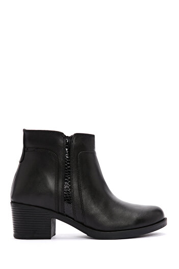 Derimod Women's Black Zippered Thick Heeled Leather Boots 25Wfd411218
