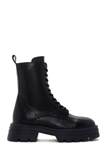 Derimod Women's Black Zippered Thick Soled Leather Boots 25Wfd550218