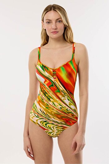 AYYILDIZ 4307 Orange Patterned Swimsuit