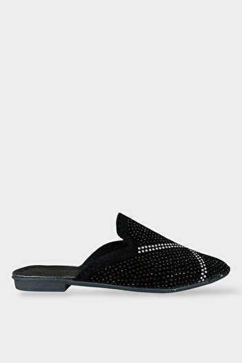 Liger Γυναικείες παντόφλες Suede Pointed Toe Stone Design ΜΑΥΡΟ - ΑΣΗΜΙ