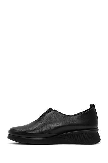 Derimod Women's Black Stone Wedge Heeled Leather Comfort Shoes 25Afd500418