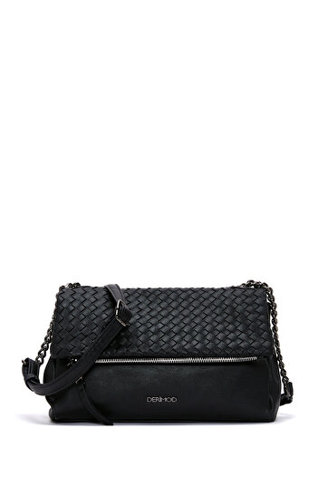 Derimod Women's Black Long Strap Patterned Crossbody Bag 25Wbd247014