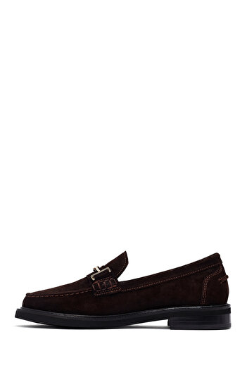 Derimod Women's Brown Buckle Suede Leather Loafer, Winter Shoes 25Afd260210