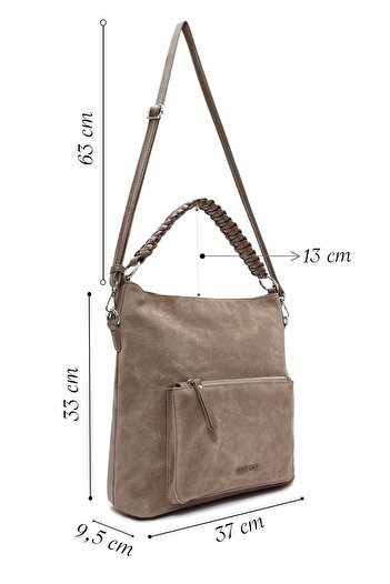 Derimod Women's Beige Short and Long Strap Suede Shoulder Bag 25Wbd248210