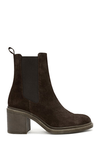 Derimod Women's Brown Thick Heeled Suede Leather Chelsea Boots 25Wfd151510