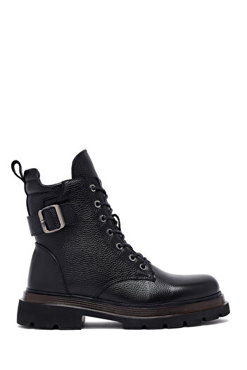 Derimod Women's Black Lace-Up Zippered Leather Boots 25Wfd4205Ft