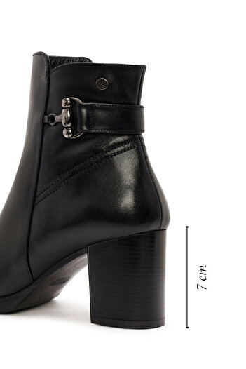 Derimod Women's Black Zippered Thick Heeled Leather Boots 25Wfd411618