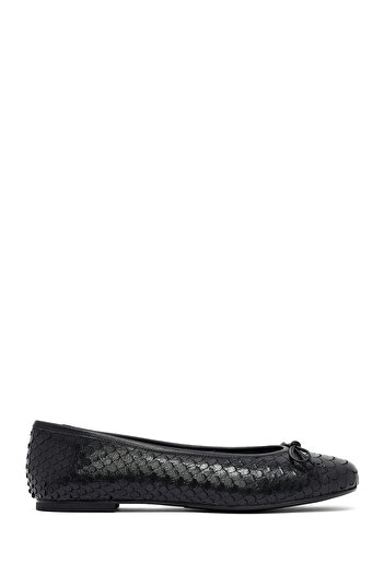 Derimod Women's Black Patterned Leather Ballerina Shoes 25Afd120840