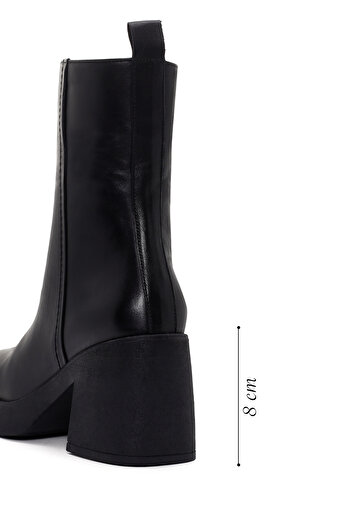 Derimod Women's Black Thick Heeled Zippered Leather Boots 25Wfd201018