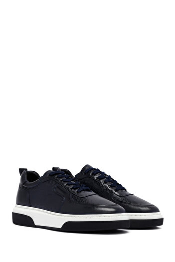 Derimod Erkek Lacivert Bağcıklı Kalın Tabanlı Deri Sneaker,Kışlık Spor Ayakkabı 25WFD6408FT