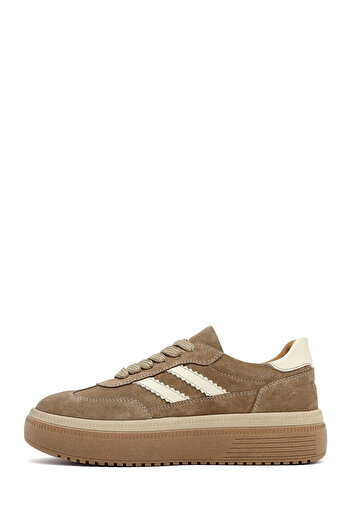 Derimod Women's Beige Lace-Up Thick Sole Suede Leather Sneaker, Winter Sports Shoes 25Afd512610