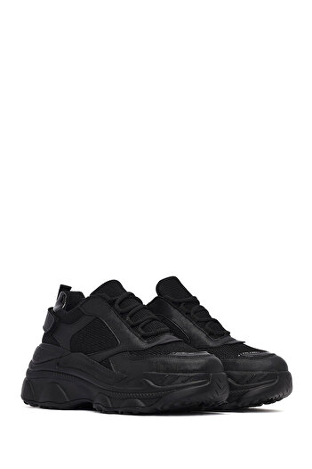 Derimod Kadın Siyah Bağcıklı Kalın Tabanlı Sneaker, Kışlık Spor Ayakkabı 25AFE220014