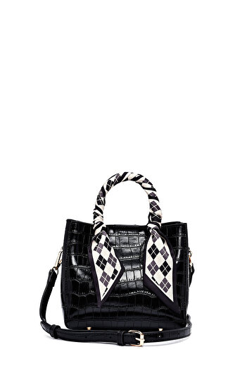 Derimod Women's Black Long Strap Crocodile Patterned Mini Shoulder Bag 25Wbd2713E3