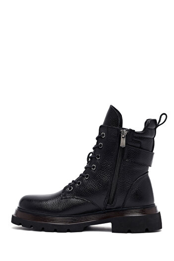 Derimod Women's Black Lace-Up Zippered Leather Boots 25Wfd4205Ft