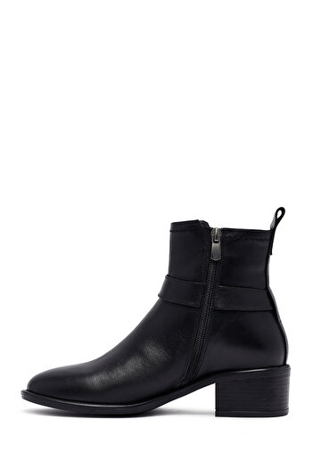 Derimod Women's Black Zippered Short Thick Heeled Leather Boots 25Wfd202818
