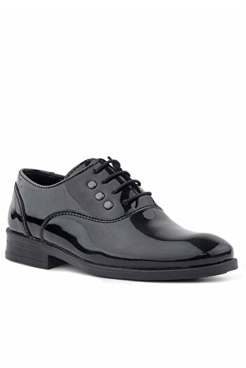 Rakerplus Tuxedo Black Patent Leather Laced Metal Detailed Children's Classic Shoes