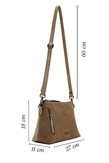 Derimod Women's Camel Long Strap Suede Crossbody Bag 25Abd240410