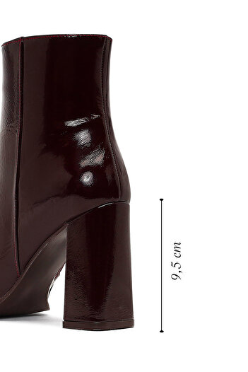 Derimod Women's Burgundy Zippered High Thick Heeled Patent Leather Boots 25Wfd131116