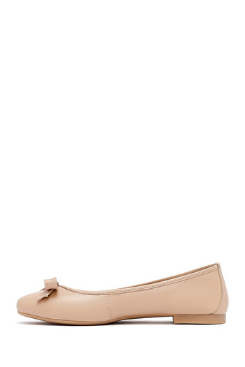 Derimod Women's Beige Bow Leather Ballerinas 25Sfd291218