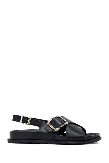 Derimod Women's Black Buckle Leather Sandals 25Sfd350918