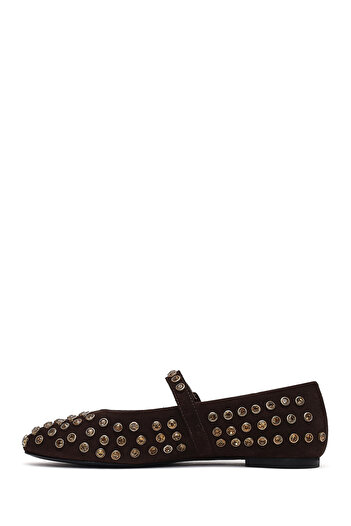 Derimod Women's Brown Stone Shoes, Leather Ballerinas 25Afd140014