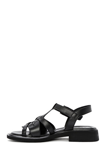 Derimod Women's Black Ankle Buckle Genuine Leather Sandals 25Sfd362518