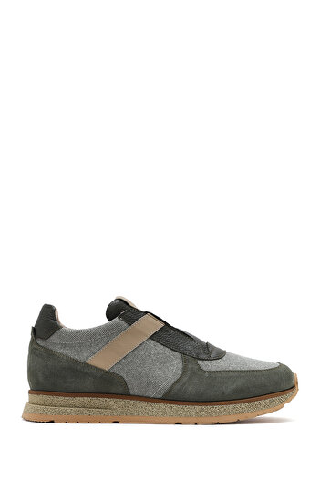 Derimod Ανδρικό δερμάτινο casual sneaker με κορδόνια χακί 25SFD795114