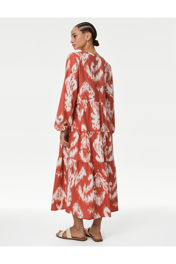 Marks & Spencer Desenli Maxi Keten Elbise