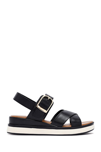 Derimod Women's Black Ankle Buckle Thick Sole Leather Sandals 25Sfd550418