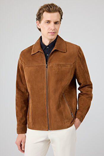Derimod Mark Men's Brown Suede Leather Jacket 25Sge 657210