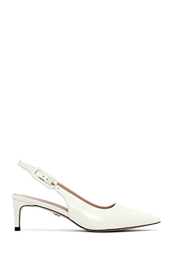 Derimod Women's Cream Open Back Short Thin Heeled Leather Shoes 25Sfd494222