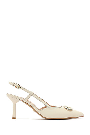 Derimod Women's Cream Ankle Buckle Open Back Thin Heeled Leather Shoes 25Sfd121218