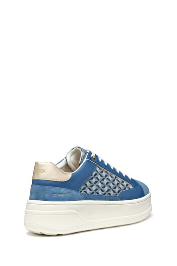 Geox Kadın Mavi D Spherica Ecub - 2 B - Em.Te + Su Bağcıklı Desenli Kalın Tabanlı Deri Sneaker D55WV