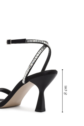 Derimod Women's Black Ankle Buckle Stone Thin Heeled Shoes Sandals 25Sfe3911Ts