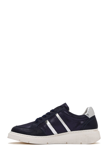 Derimod Women's Navy Blue Lace-Up Thick Soled Leather Casual Shoes 25Sfd371814