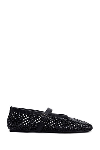 Derimod Women's Black Mesh Stone Summer Ballerina Shoes 25Sfd441114