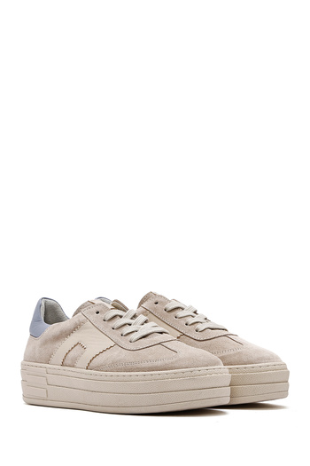 Derimod Kadın Bej Bağcıklı Süet Deri Sneaker 25SFD371710