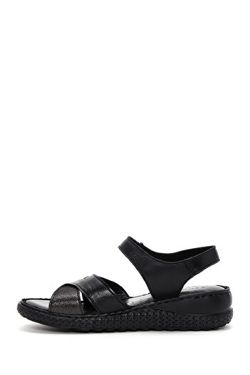 Derimod Women's Black Ankle Strap Genuine Leather Comfort Sandals 25Sfd320618