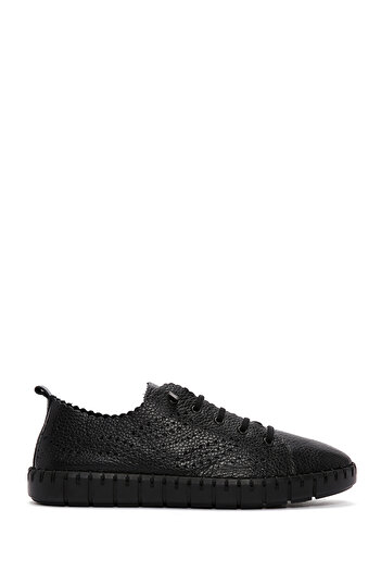 Derimod Women's Black Lace-Up Patterned Leather Comfort Shoes 25Sfd5006Ft