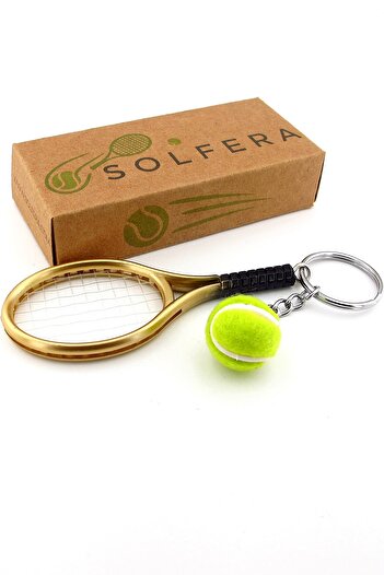 Solfera Gold Tone Yellow Tennis Racket and Ball Pvc Keychain Kc348