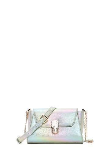 Derimod Women's Blue Metallic Patent Leather Mini Crossbody Bag 25Sbd 280123