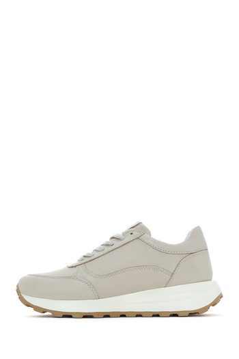 Derimod Kadın Bej Bağcıklı Yandan Fermuarlı Deri Sneaker 25SFD372118