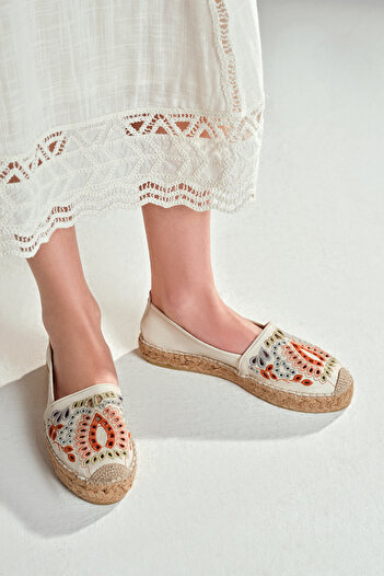 Derimod Beige Patterned Women's Espadrille 25Sfd 207014