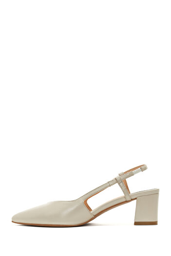 Derimod Women's Beige Open Back Heeled Leather Shoes 25Sfd 160018