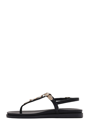Derimod Women's Black Back Tie Flip Flop Genuine Leather Sandals 25Sfd200918
