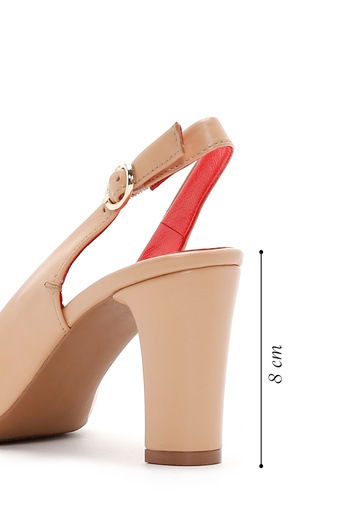 Derimod Gritti Women's Beige Open Back Heeled Leather Shoes 25Sfd 110218