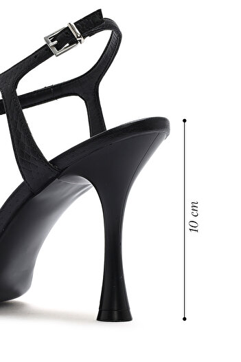 Derimod Women's Black Ankle Strap Patterned Leather Thin High Heels Shoes Sandals 25Sfd1614My