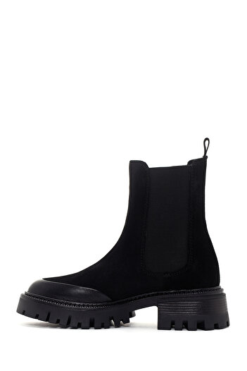 Derimod Women's Black Thick Soled Suede Leather Chelsea Boots 24Wfd 150610
