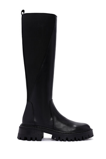 Derimod Black Leather Boots - Zippered and Thick Sole 24Wfd 151314
