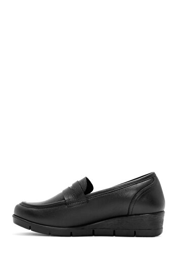 Derimod Γυναικείο μαύρο δερμάτινο Comfort Loafer με τακούνι 24WFD236918